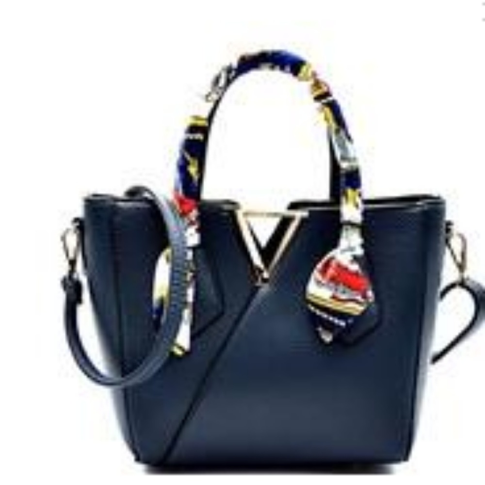 Navy Scarf Accented Handbag